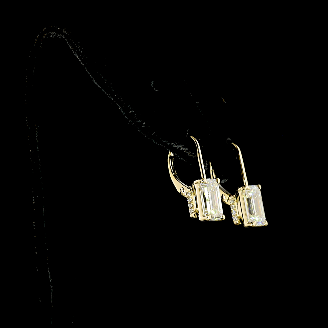 3 Carat Lab Emerald-Cut Diamond Hanging Earring