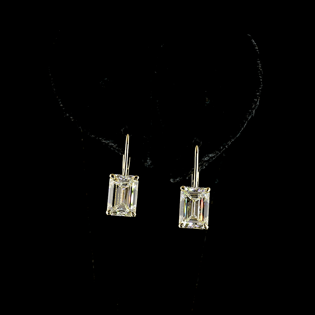 3 Carat Lab Emerald-Cut Diamond Hanging Earring