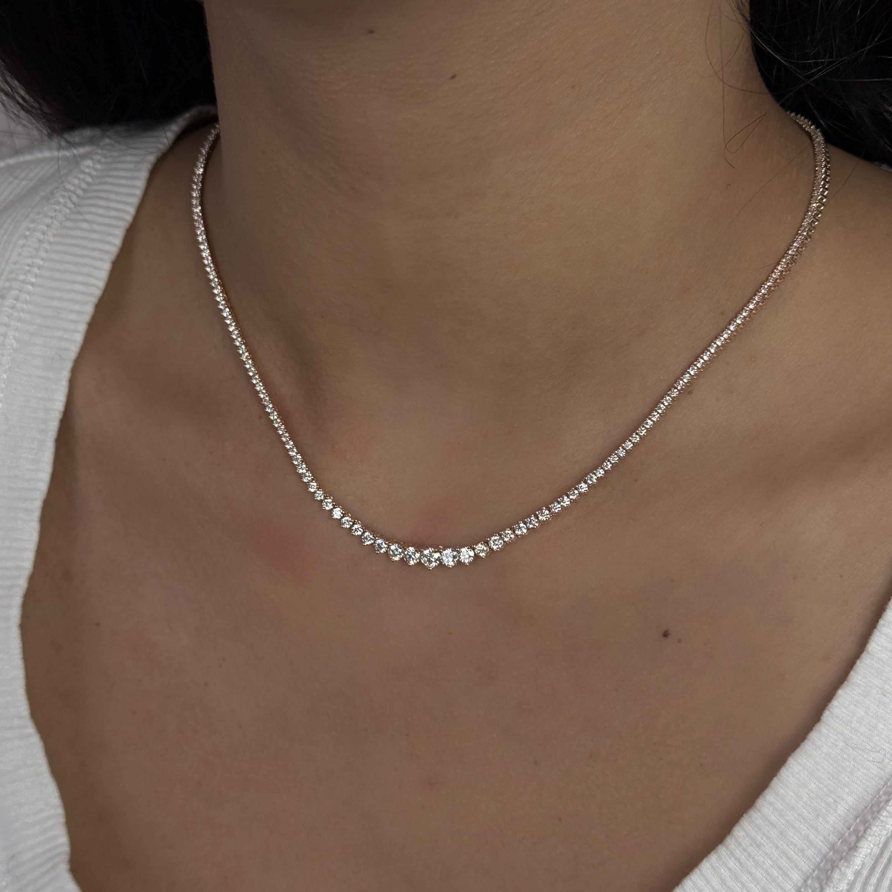 4.6 Carat Graduating Diamond Tennis Necklace in Rose Gold