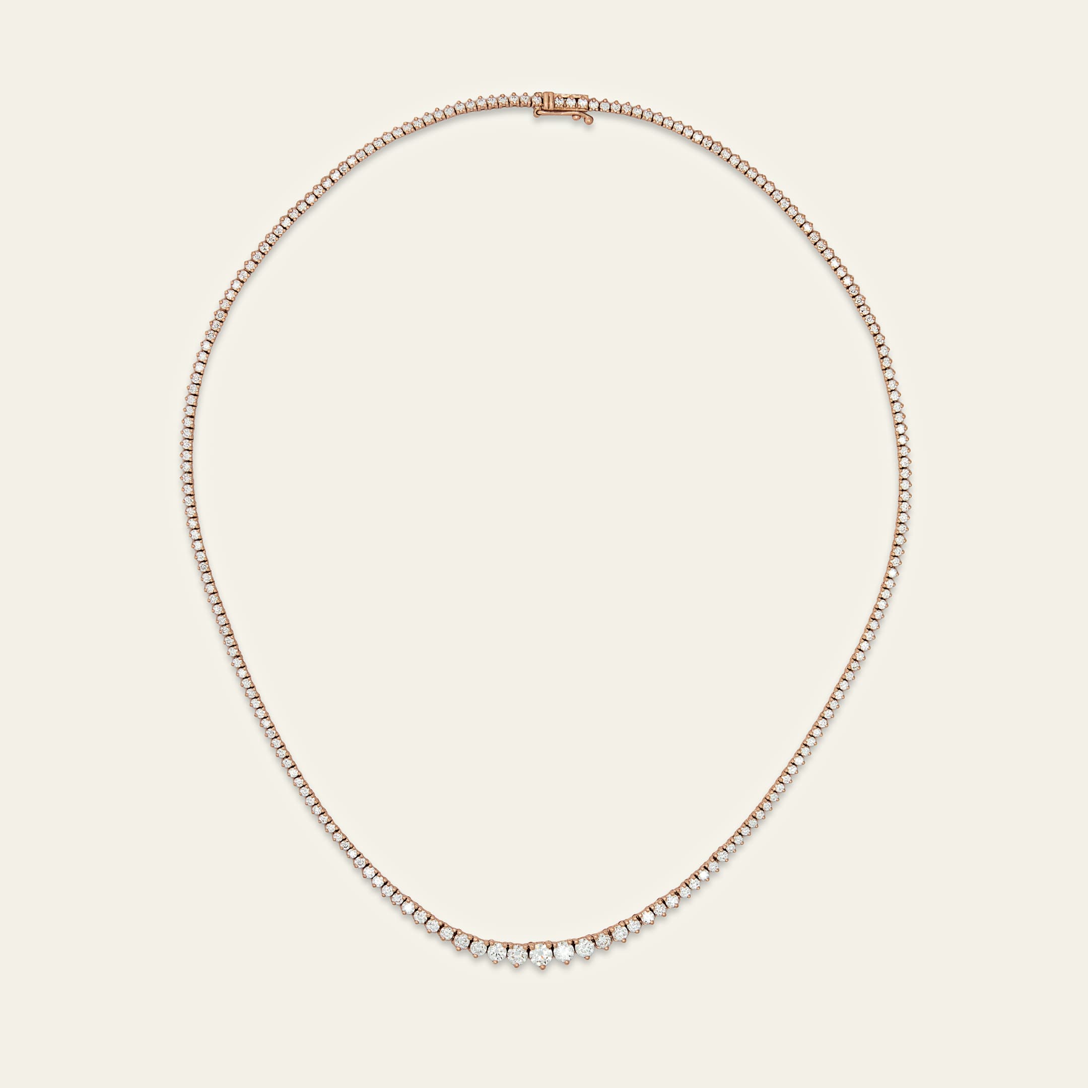 4.6 Carat Graduating Diamond Tennis Necklace in Rose Gold