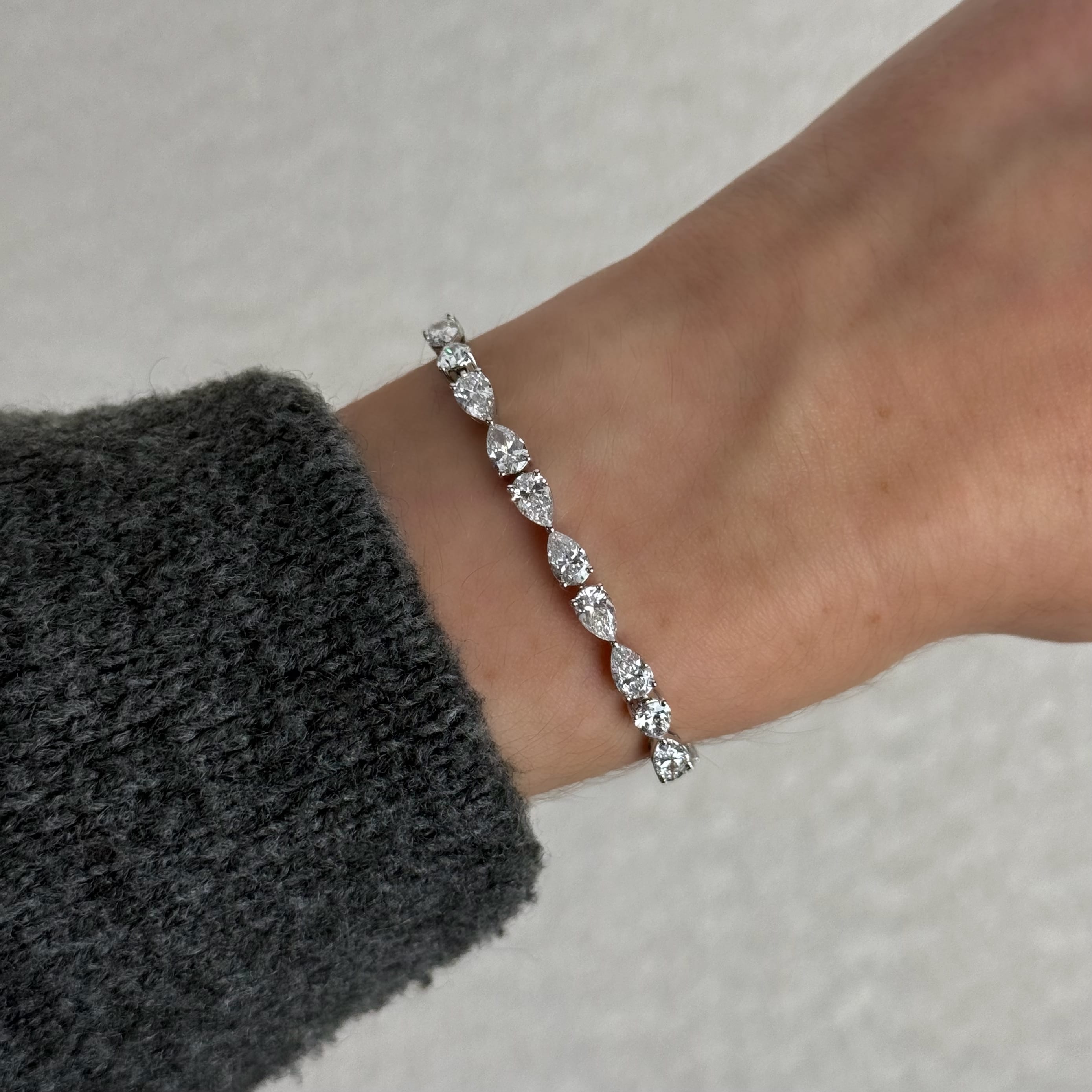 7 Carat Lab Grown Pear-Shaped Diamond Bracelet