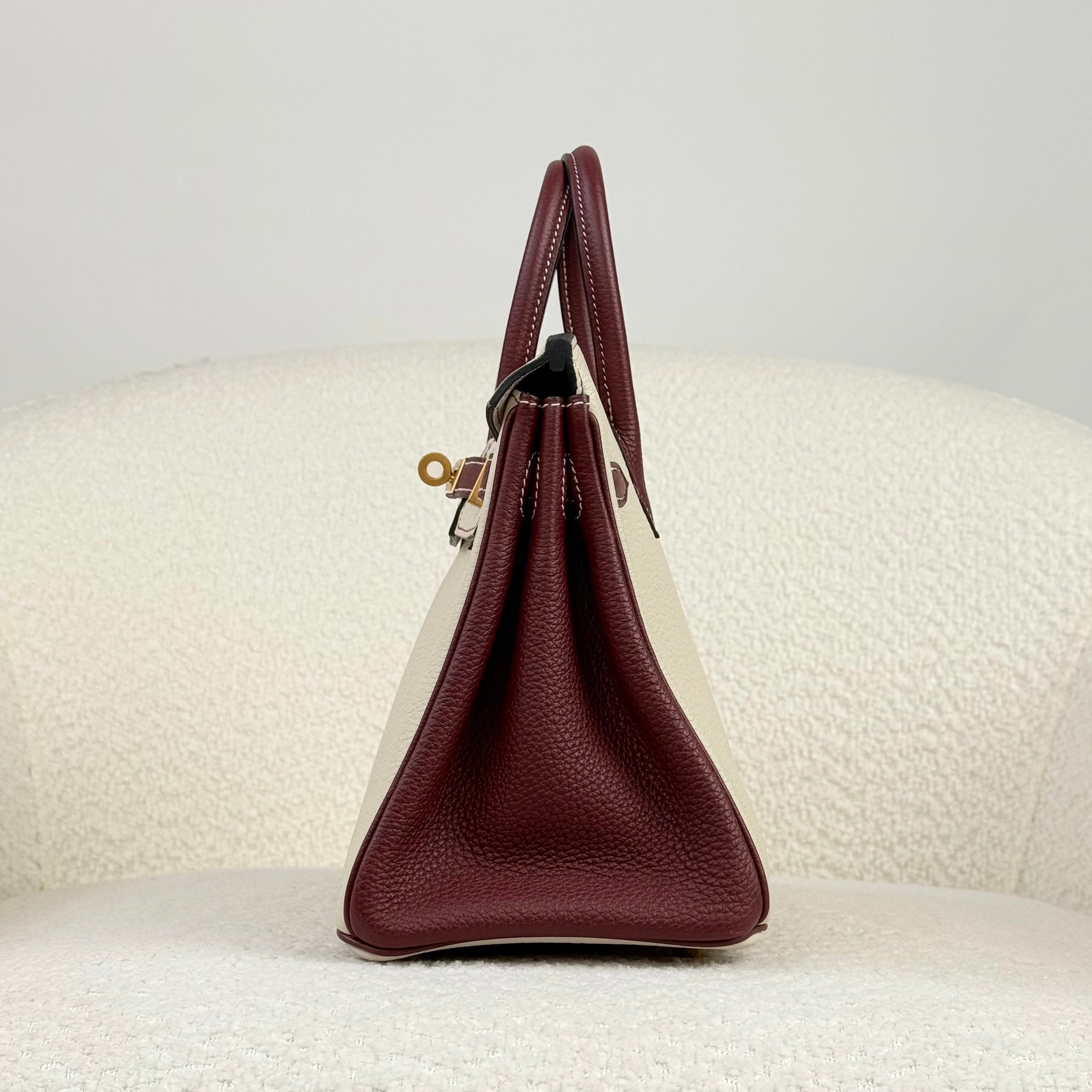 Hermès Craie and Rouge H Birkin 25 Togo Brushed Gold Hardware HSS
