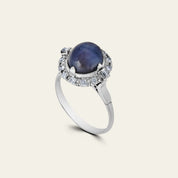 Platinum Antique Sapphire and Diamond Ring