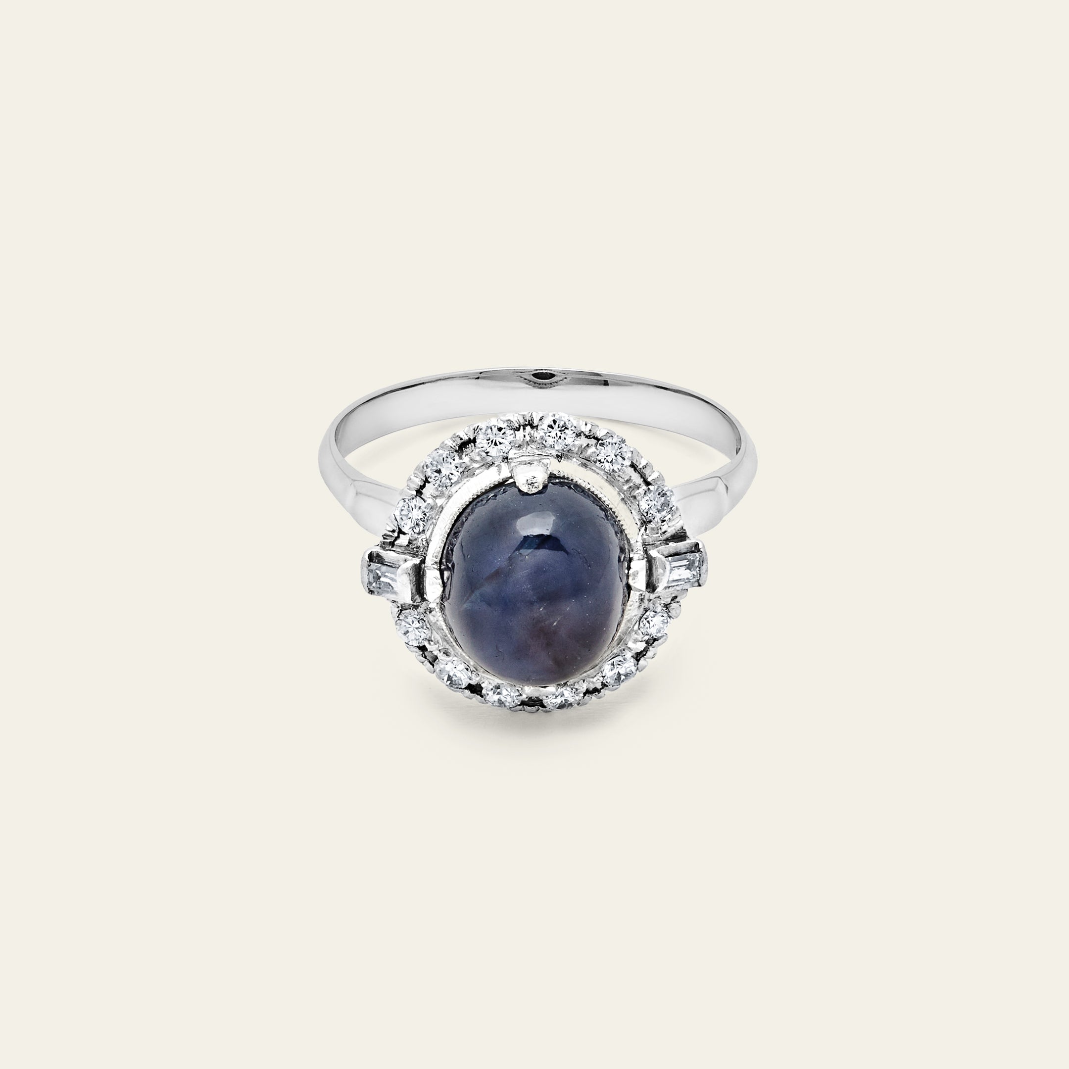 Platinum Antique Sapphire and Diamond Ring