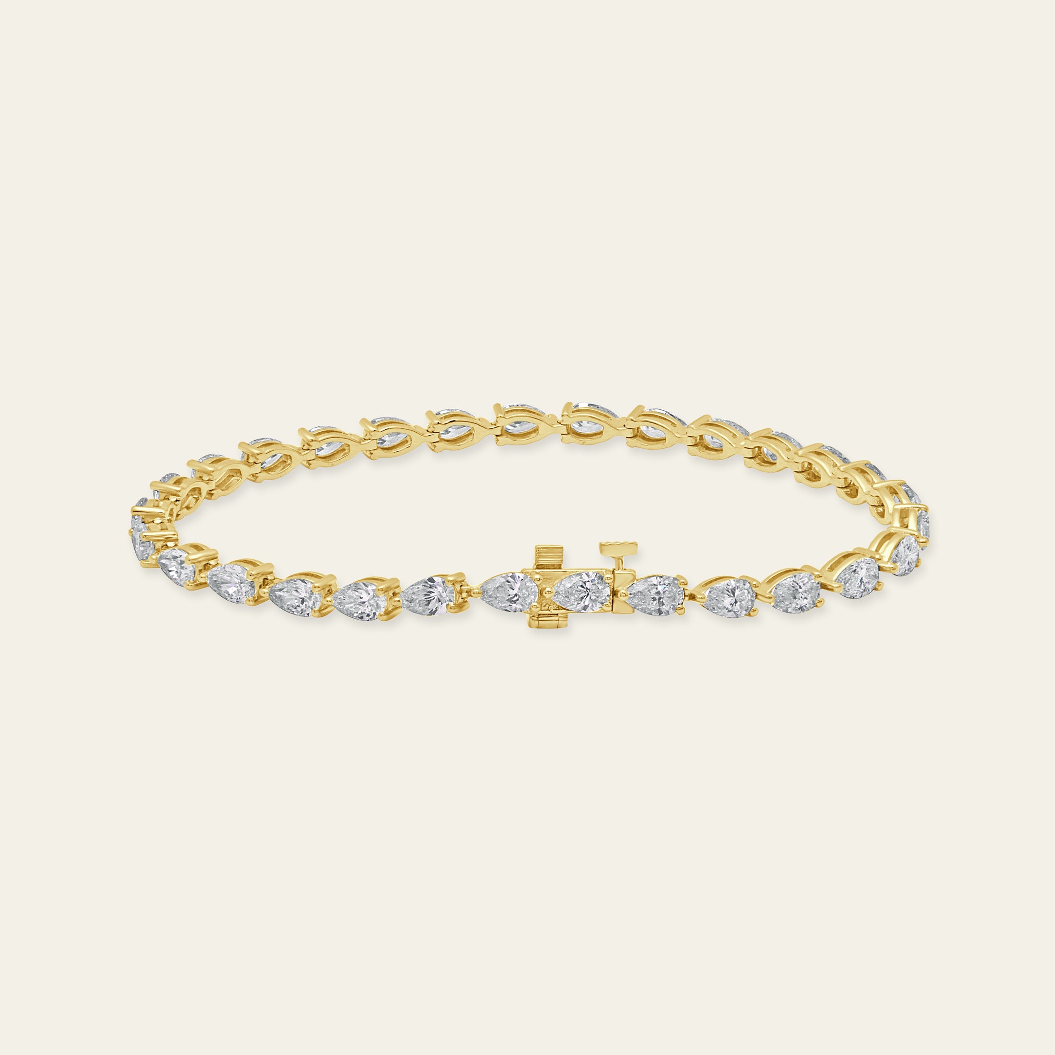 5.48 Carat Pear-Shaped Diamond Yellow Gold Tennis Bracelet