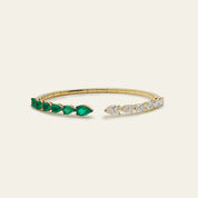 Pear-Shaped Diamond and Emerald Cuff Bracelet