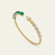 Pear-Shaped Diamond and Emerald Cuff Bracelet