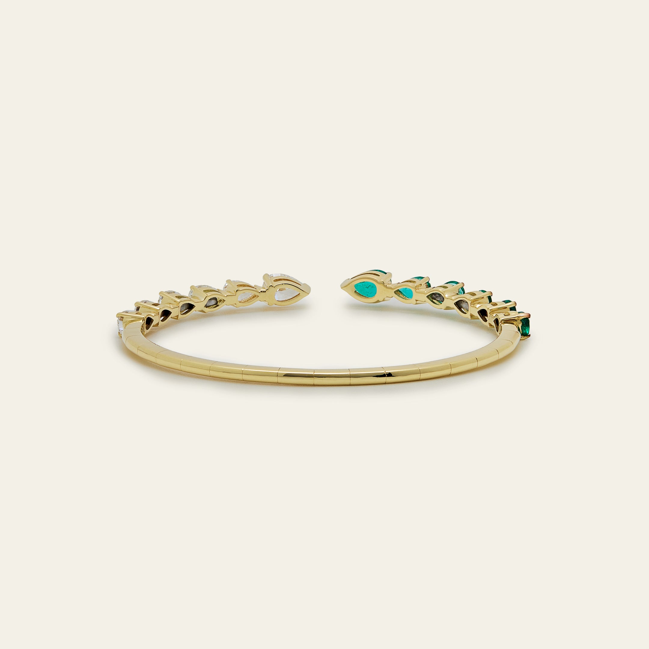 Pear-Shaped Diamond and Emerald Cuff Bracelet