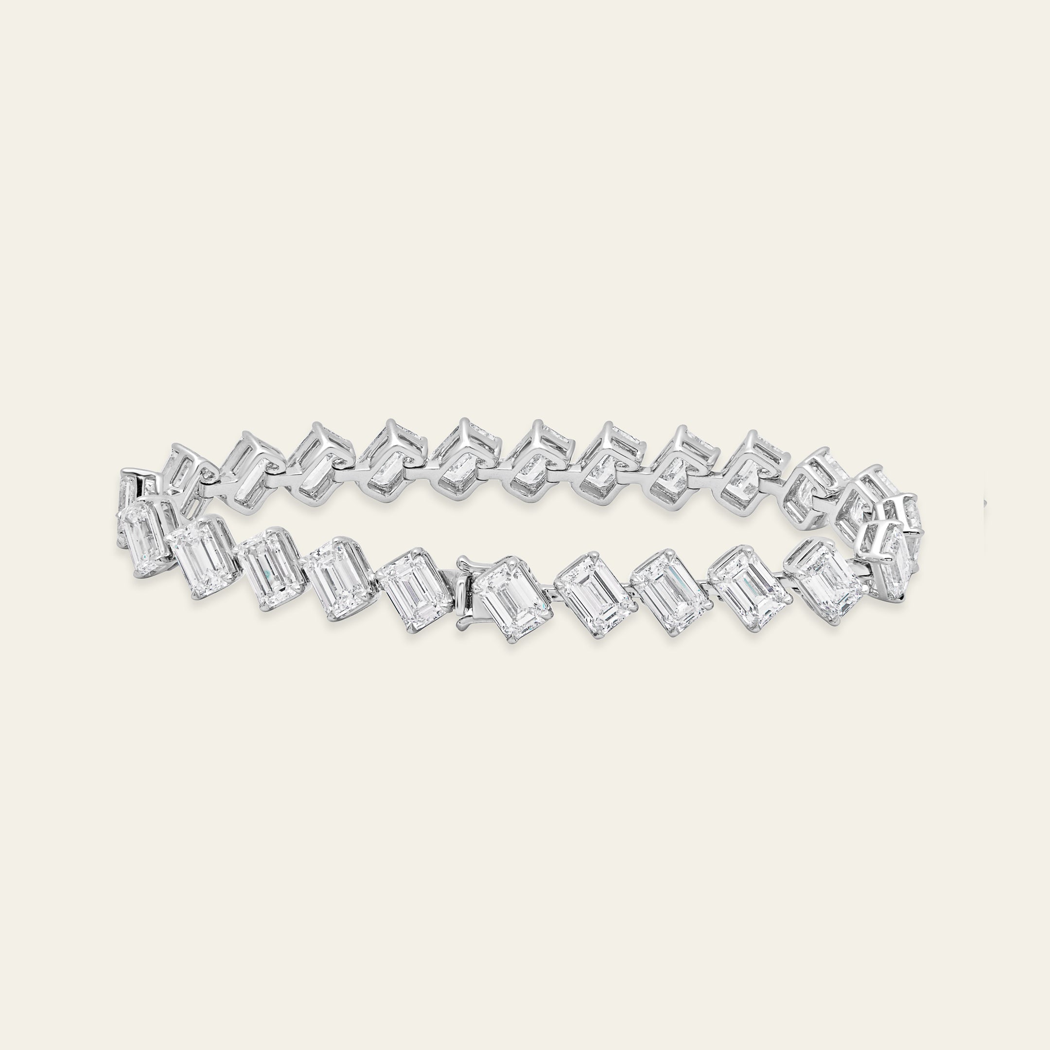 Angled-Set Emerald Cut Diamond Tennis Bracelet