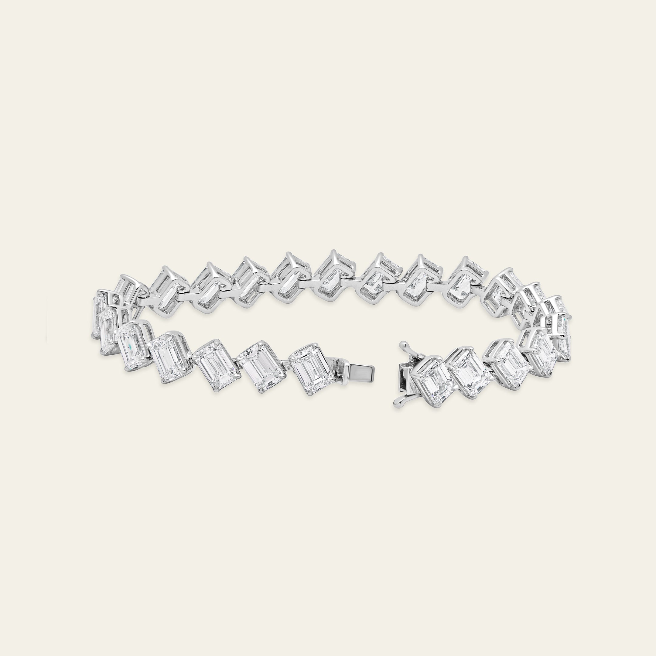 Angled-Set Emerald Cut Diamond Tennis Bracelet