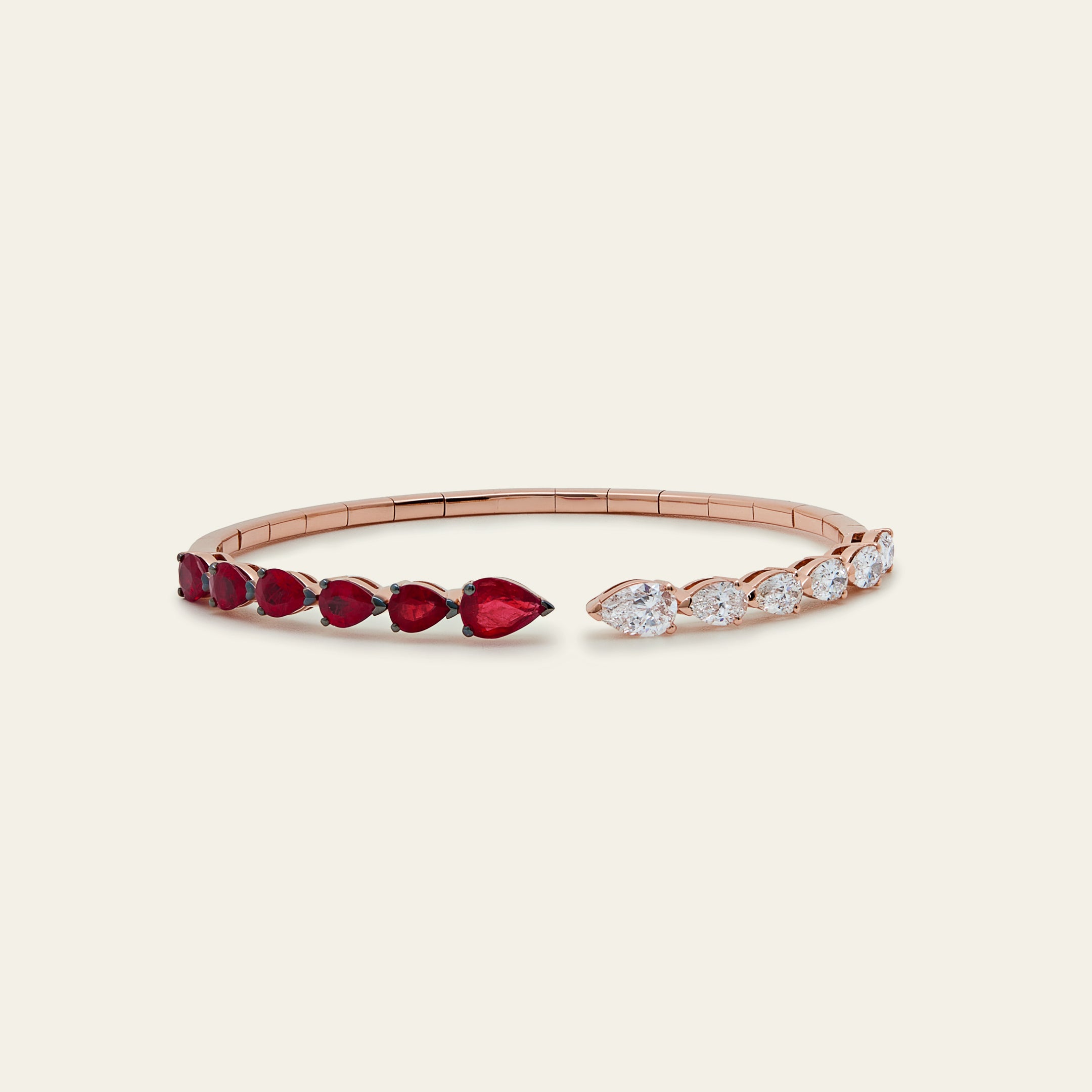 Pear-Shaped Diamond and Ruby Cuff Bracelet