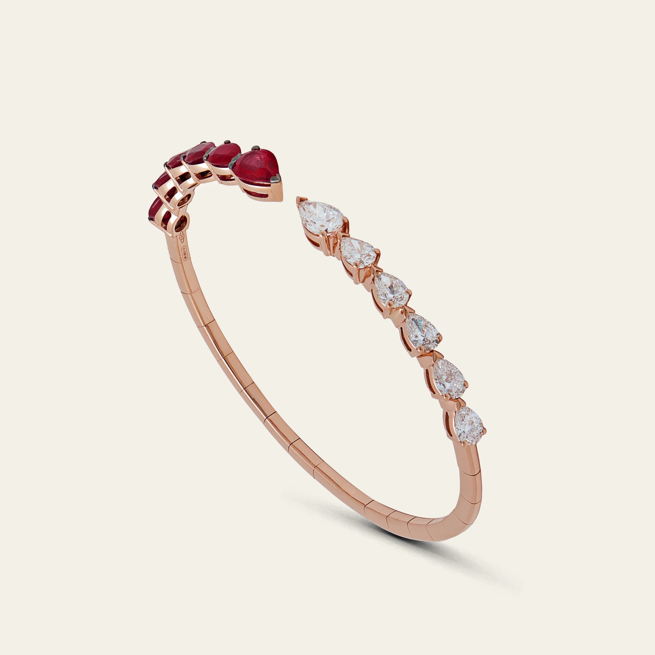 Pear-Shaped Diamond and Ruby Cuff Bracelet