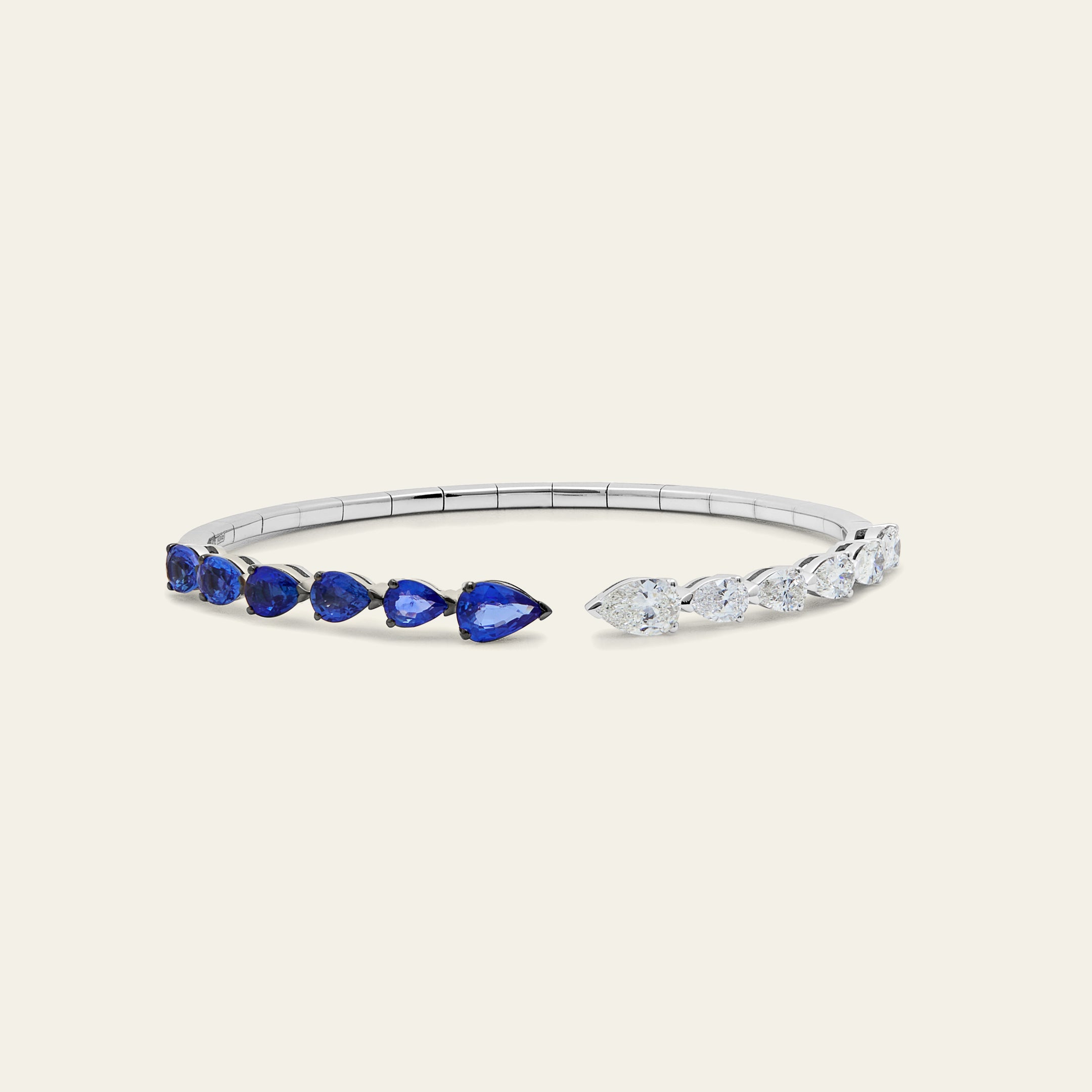 Pear-Shaped Diamond and Blue Sapphire Cuff Bracelet