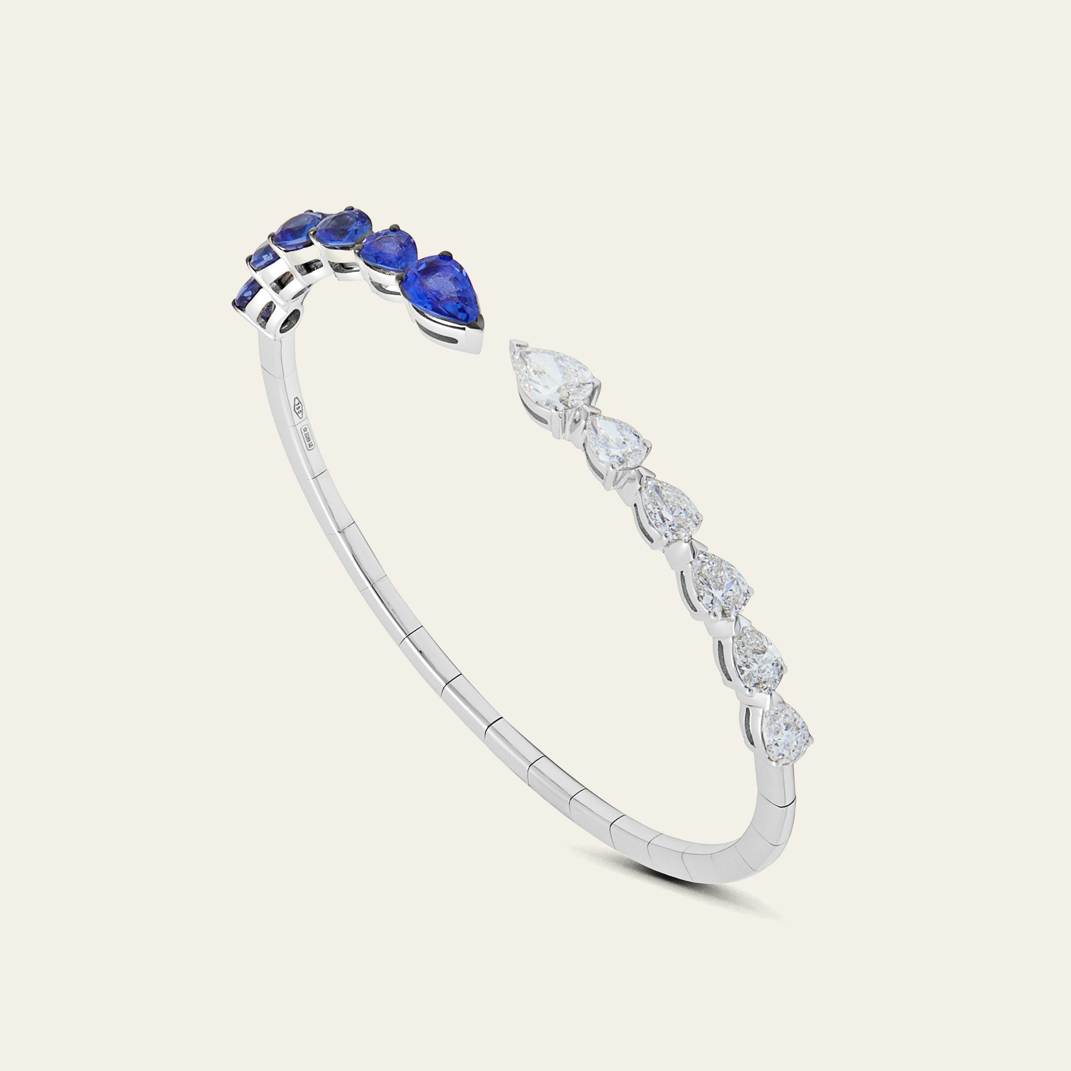 Pear-Shaped Diamond and Blue Sapphire Cuff Bracelet