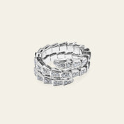 BVLGARI Serpenti Viper Thin Two-Coil Ring White Gold Full Pavé Diamond Set 357259