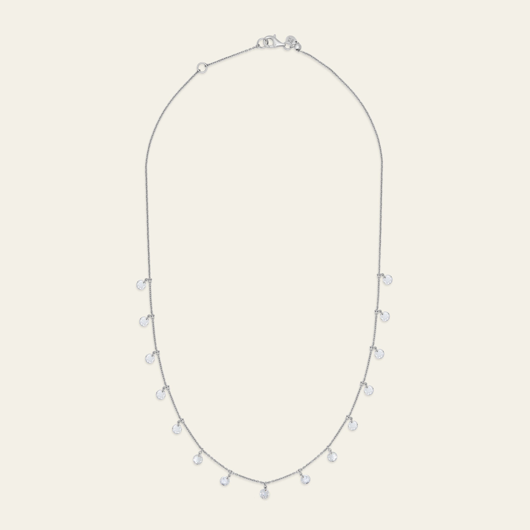 Dangling Rose-Cut Diamond Tennis Necklace in White Gold