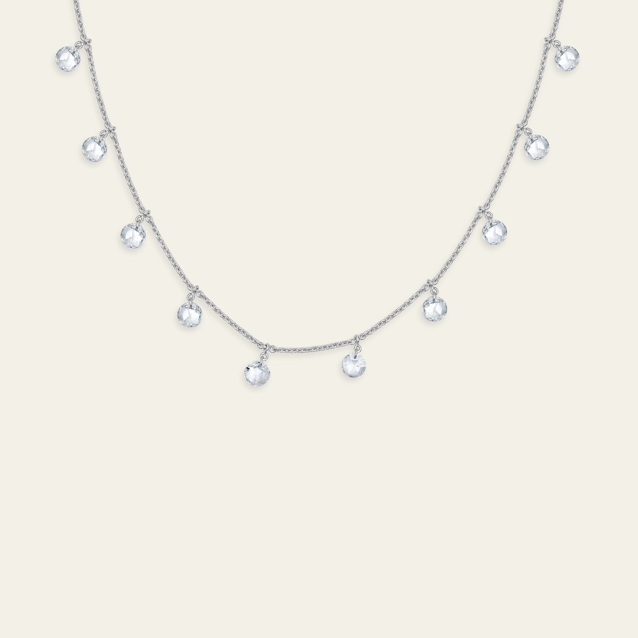 Dangling Rose-Cut Diamond Tennis Necklace in White Gold