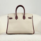 Hermès Craie and Rouge H Birkin 25 Togo Brushed Gold Hardware HSS