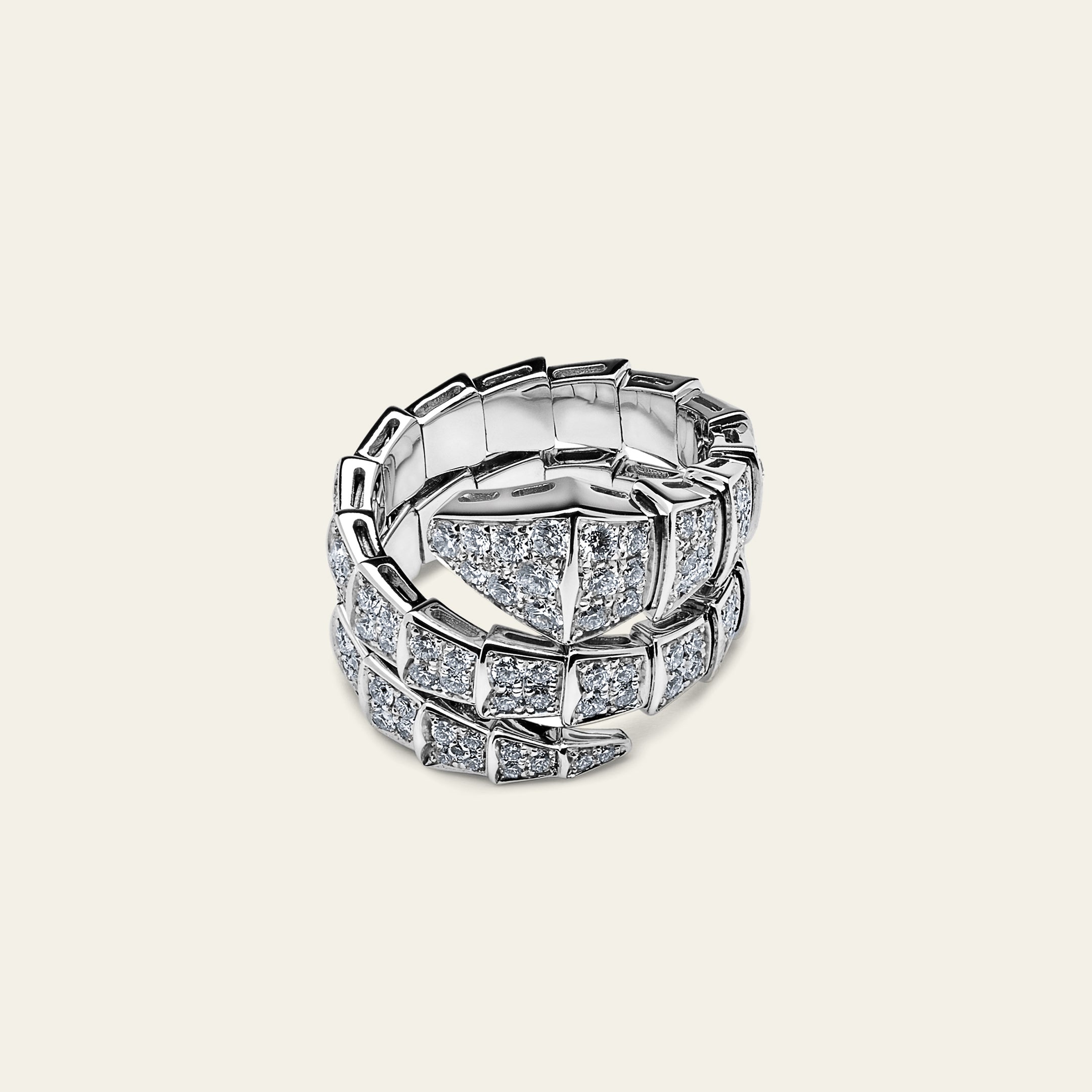 BVLGARI Serpenti Viper Two-Coil Ring White Gold Pavé Diamond 345226