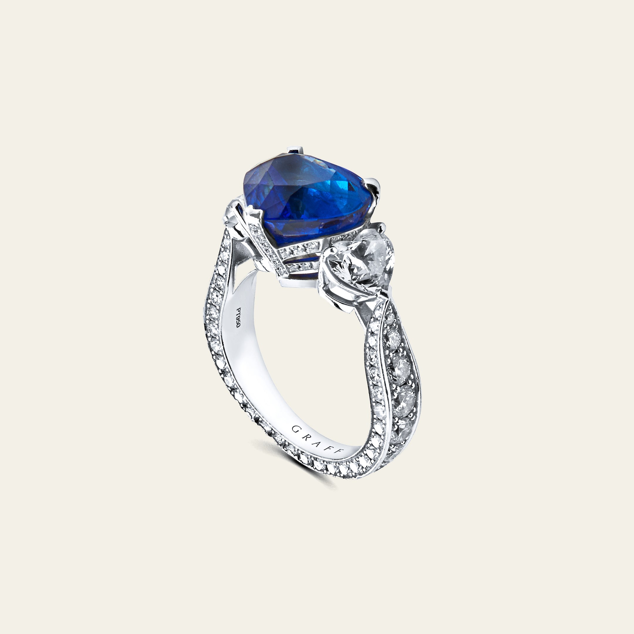 Graff Platinum Heart Shape Blue Sapphire and Diamond Promise Ring