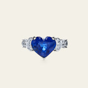 Graff Platinum Heart Shape Blue Sapphire and Diamond Promise Ring