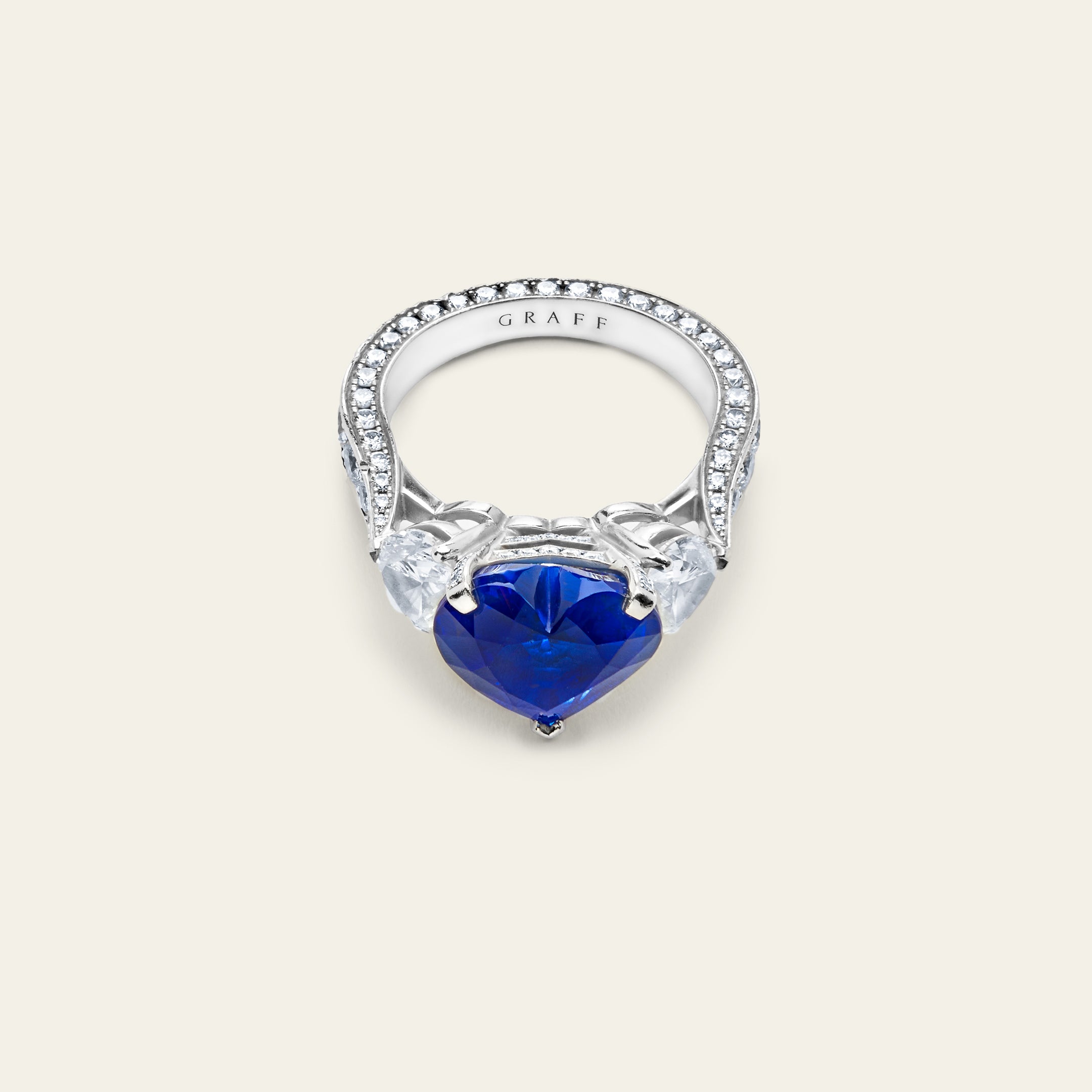 Graff Platinum Heart Shape Blue Sapphire and Diamond Promise Ring