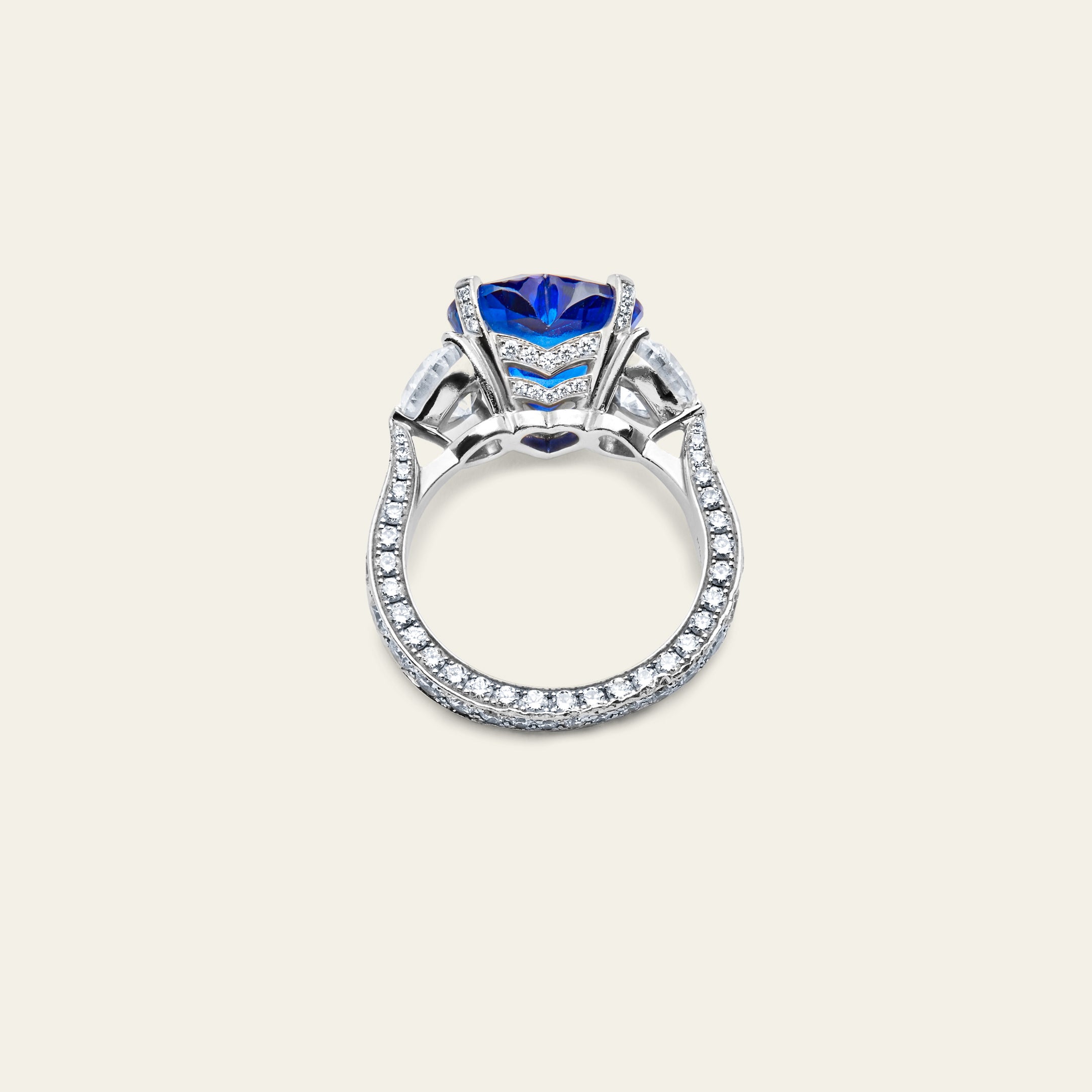 Graff Platinum Heart Shape Blue Sapphire and Diamond Promise Ring