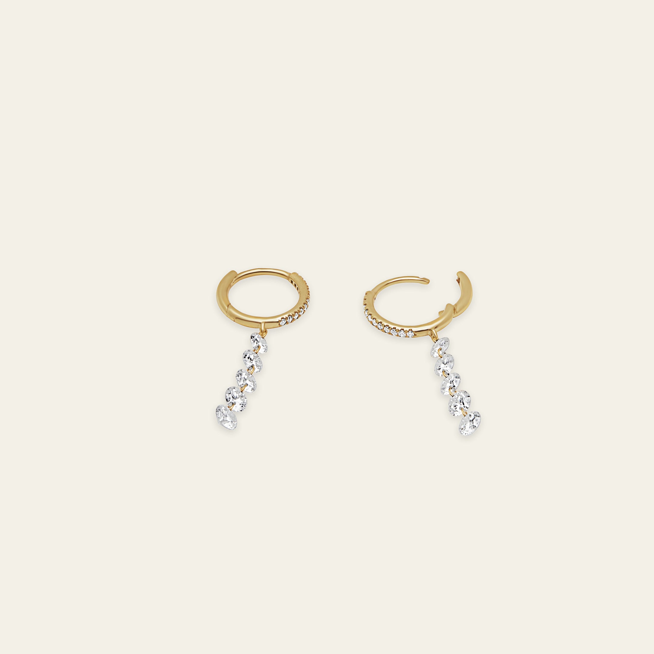 Diamond Line Hoop Earrings Yellow Gold