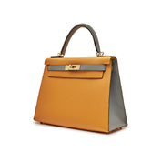 Hermès Kelly 28 Epsom Horseshoe Stamp Jaune Dor/Gris Mouette Gold Hardware