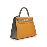 Hermès Kelly 28 Epsom Horseshoe Stamp Jaune Dor/Gris Mouette Gold Hardware