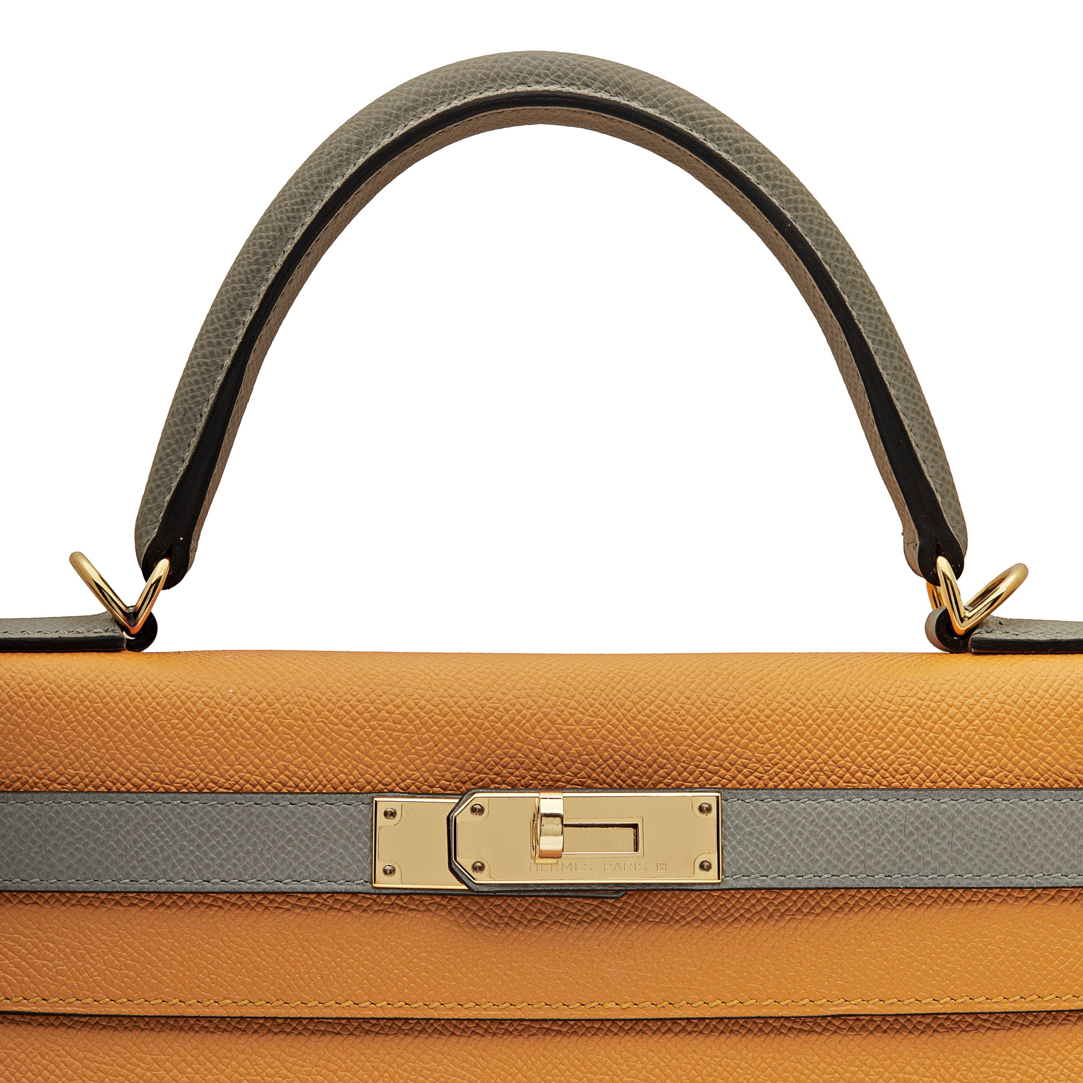 Hermès Kelly 28 Epsom Horseshoe Stamp Jaune Dor/Gris Mouette Gold Hardware