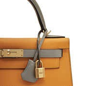 Hermès Kelly 28 Epsom Horseshoe Stamp Jaune Dor/Gris Mouette Gold Hardware