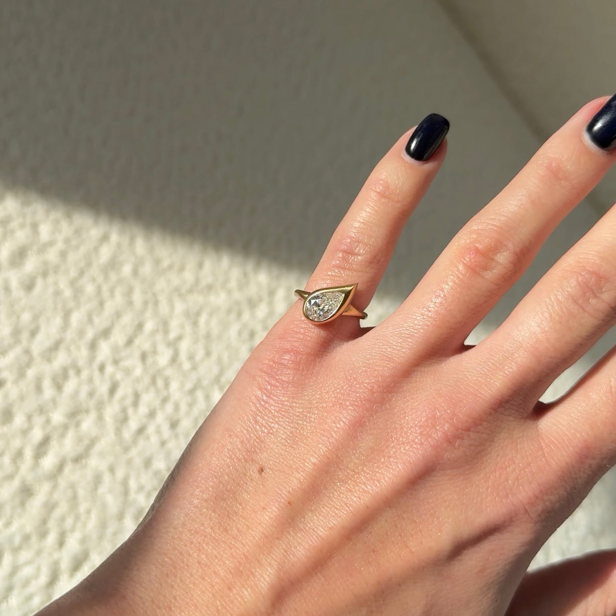 Small Mika Pinky Ring in Yellow Gold with Pear Diamond