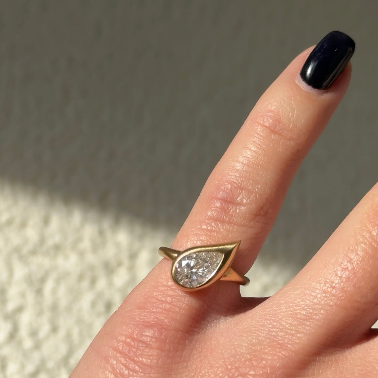 Small Mika Pinky Ring in Yellow Gold with Pear Diamond