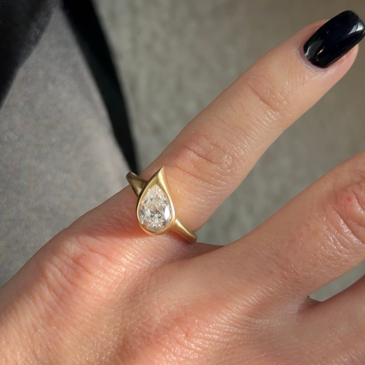 Mini Mika Pinky Ring in Yellow Gold with Pear Diamond