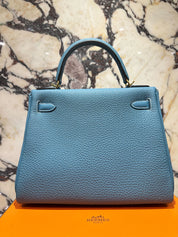 Hermès Kelly Retourne 28 Togo Calfskin New Bleu Jean Gold Hardware