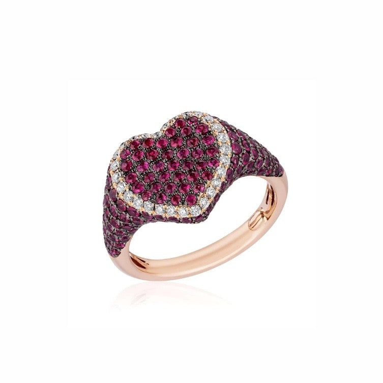 Rose Gold Diamond and Ruby Heart Ring