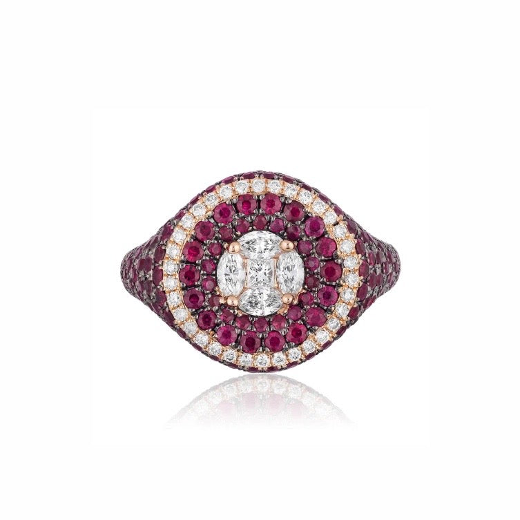 Rose Gold Ruby and Diamond Circle Ring