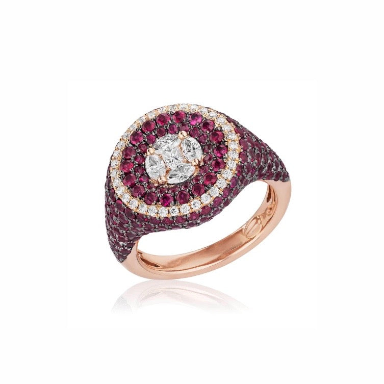 Rose Gold Ruby and Diamond Circle Ring