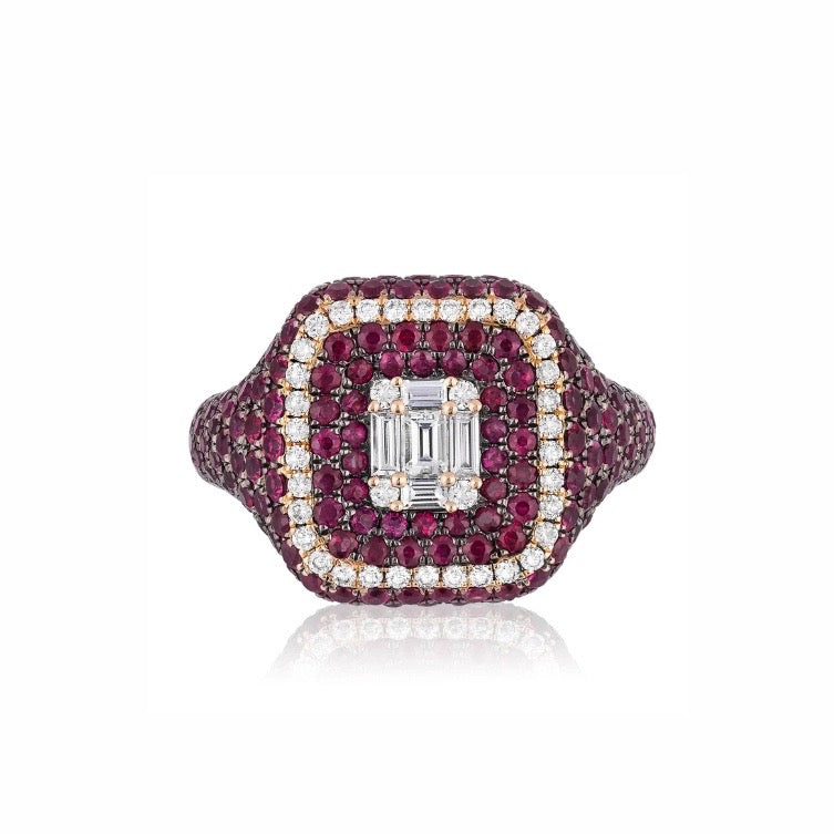 Rose Gold Ruby and Diamond Square Ring