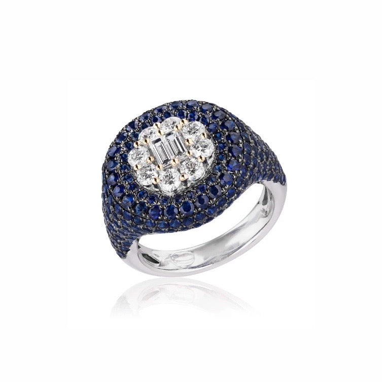 White Gold Blue Sapphire and Diamond Ring