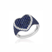 White Gold Blue Sapphire and Diamond Heart Ring