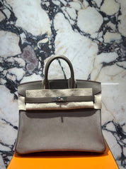 Hermès Birkin 25 Grizlly Swift Calfskin Gris Caillou Etoupe Palladium Hardware