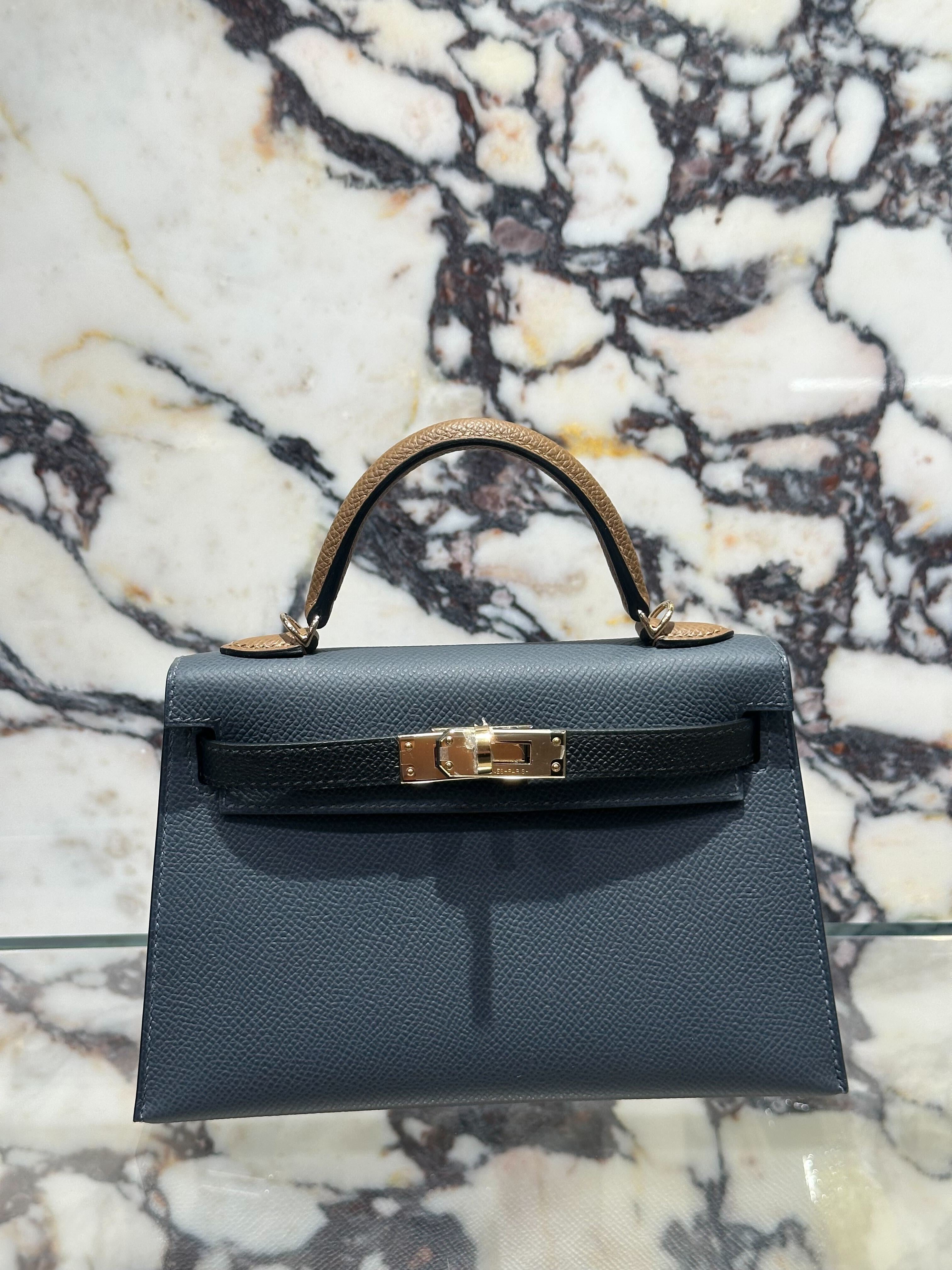 Hermès Kelly 20 Sellier Mini Tricolore Epsom Gris Misty Noir Alezan Permabrass Hardware