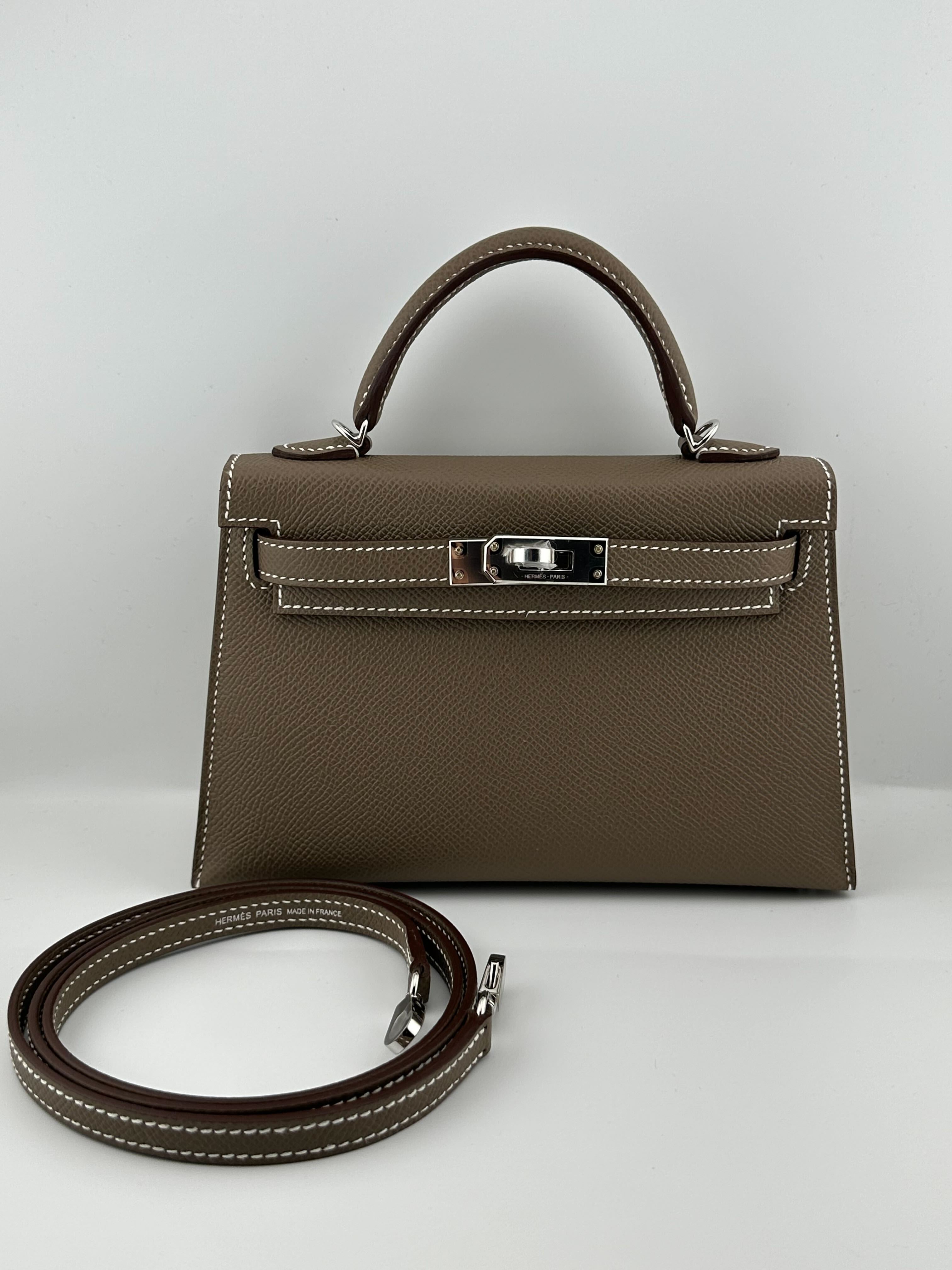 Hermès Kelly 20 Sellier Mini Veau Epsom Etoupe Palladium Hardware