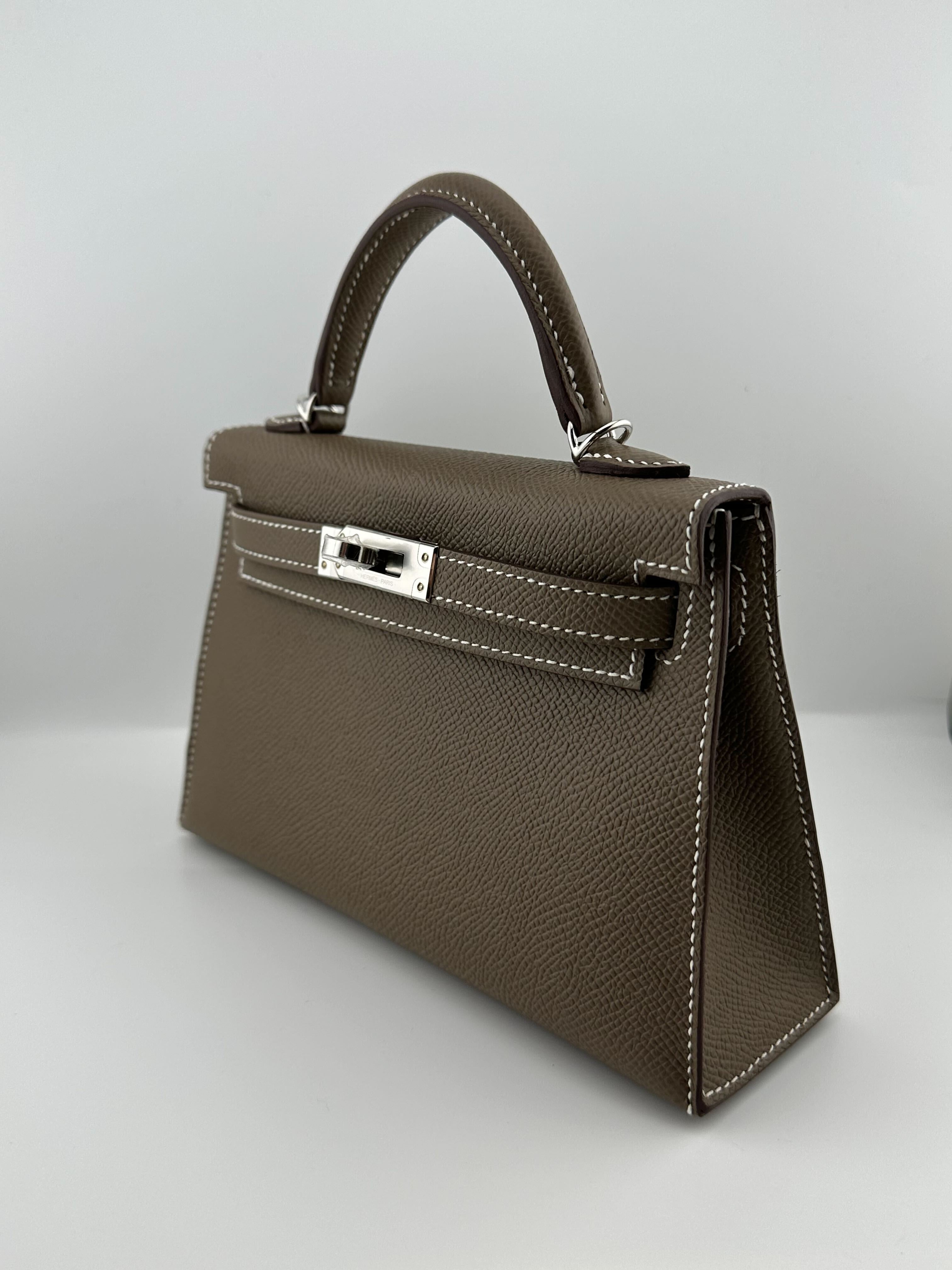 Hermès Kelly 20 Sellier Mini Veau Epsom Etoupe Palladium Hardware