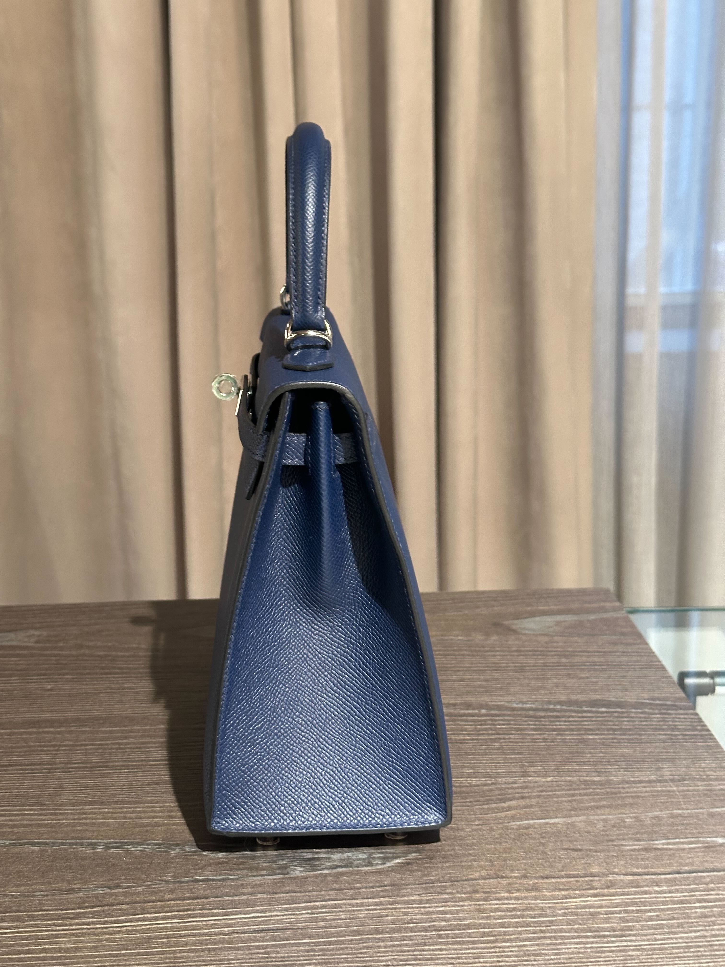 Hermès Kelly II Sellier 25 Bleu Navy Epsom Palladium Hardware