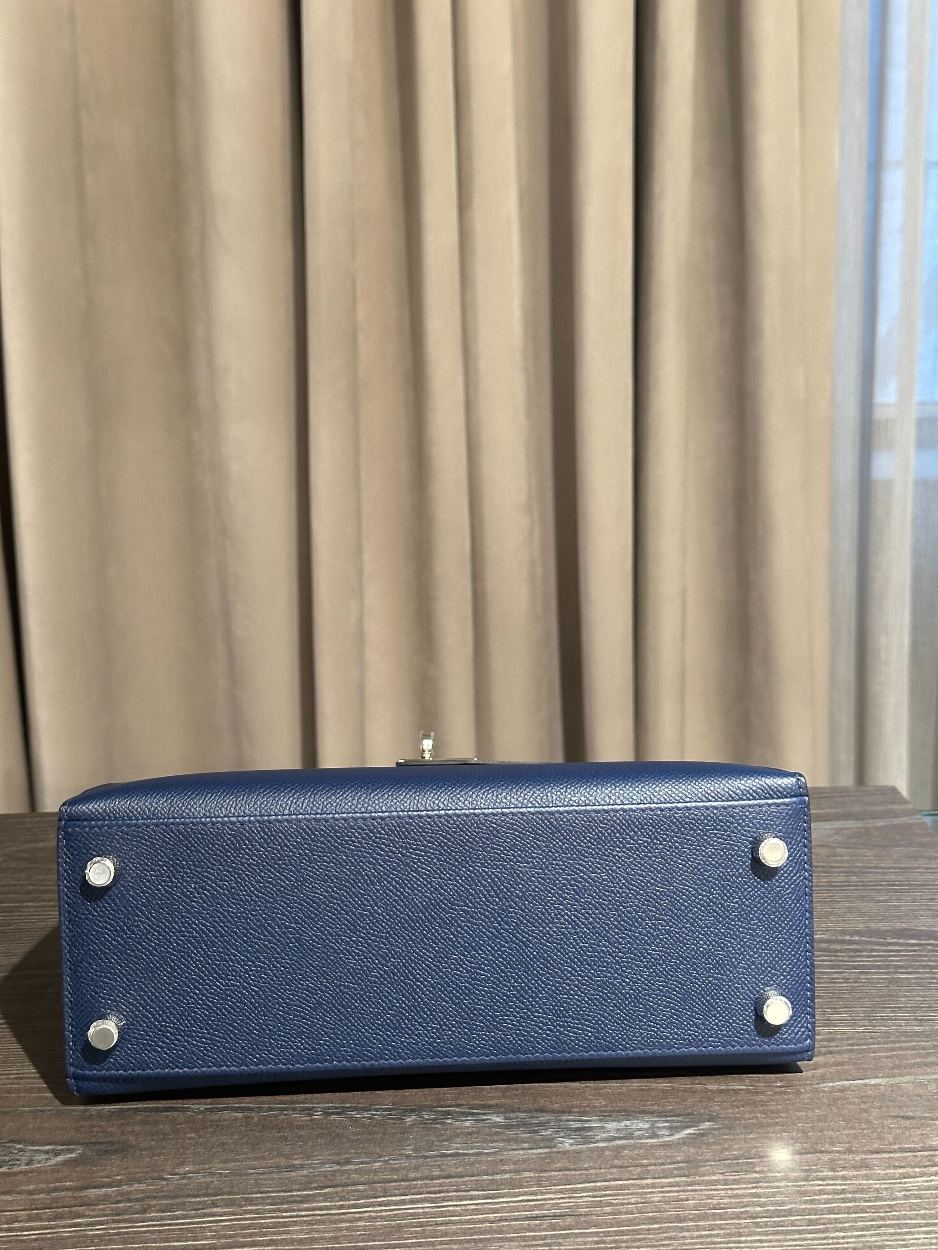 Hermès Kelly II Sellier 25 Bleu Navy Epsom Palladium Hardware