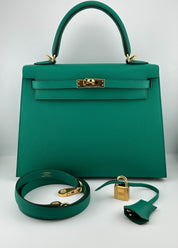 Hermès Kelly II Sellier 25 Vert Jade Epsom Gold Hardware