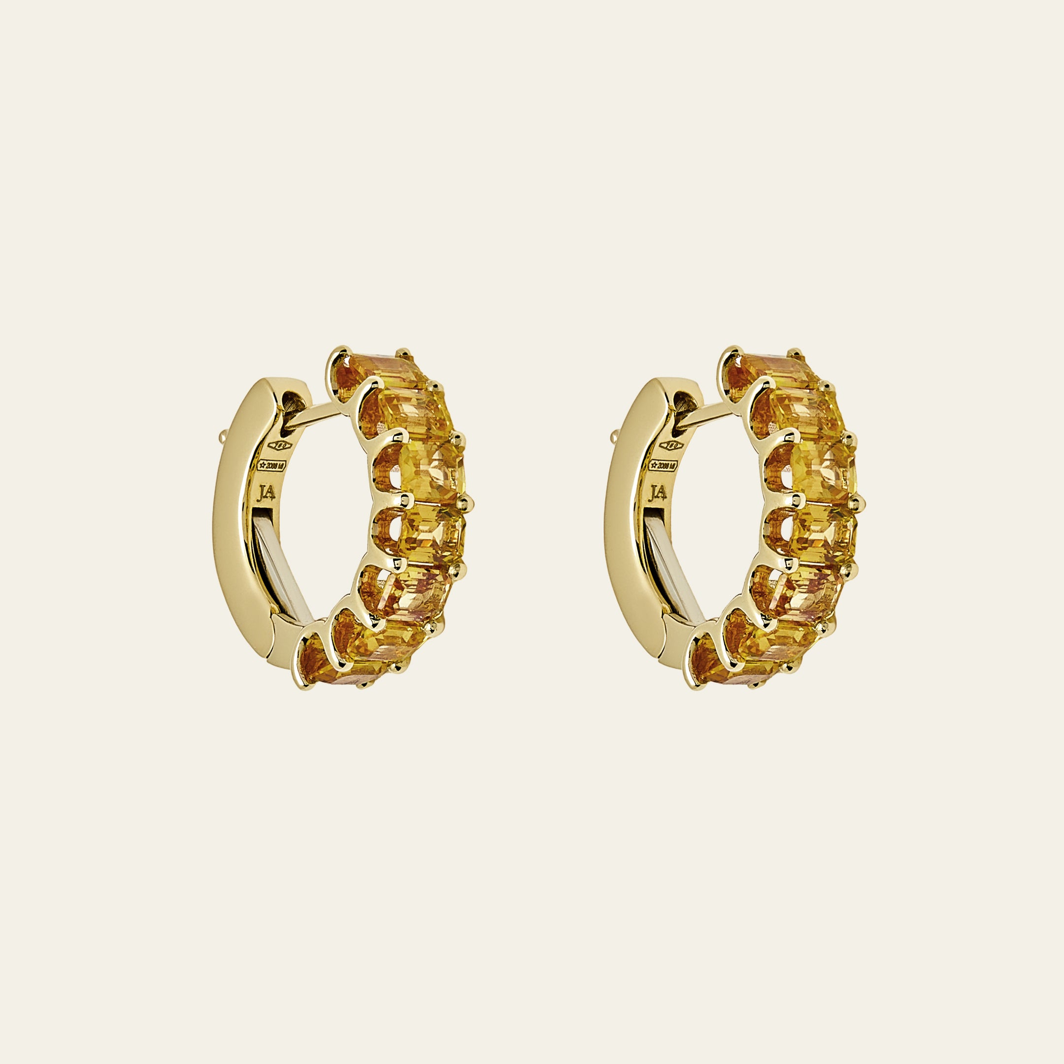 Emerald-Cut Yellow Sapphire Hoop Earrings